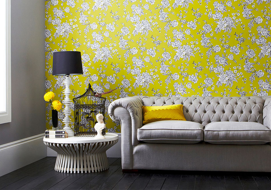 Décoration papier peint floral jaune