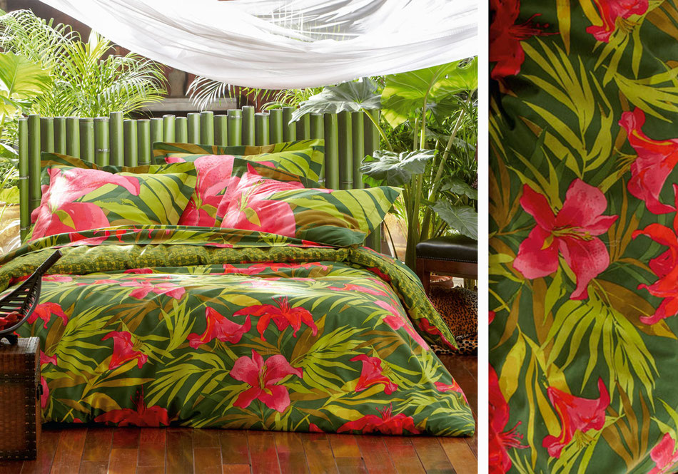 Linge de lit fleurs hibiscus exotique