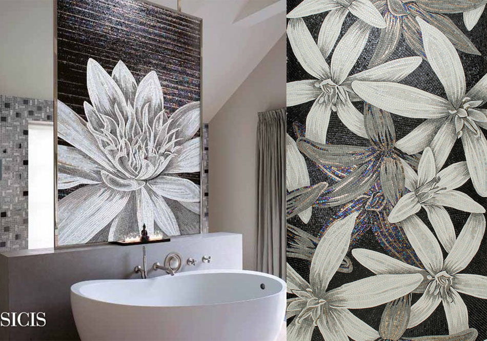 Décoration carrelage mosaïque fleurs sicis