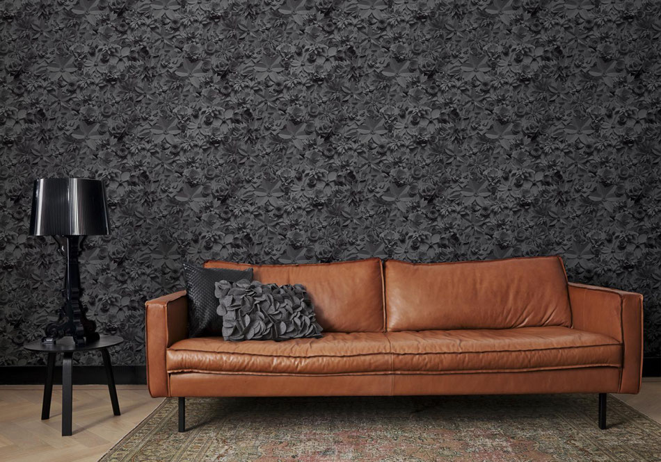 Décoration papier peint floral 3D noir