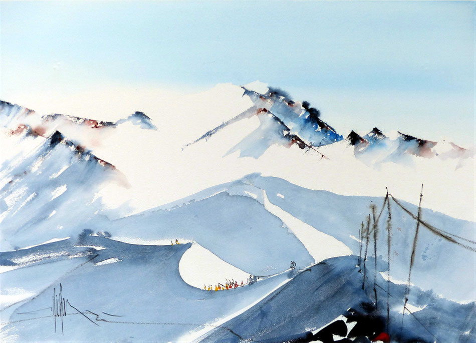 408 Ascension V - 2018 - Aquarelle sur papier collé sur médium 56 x 76