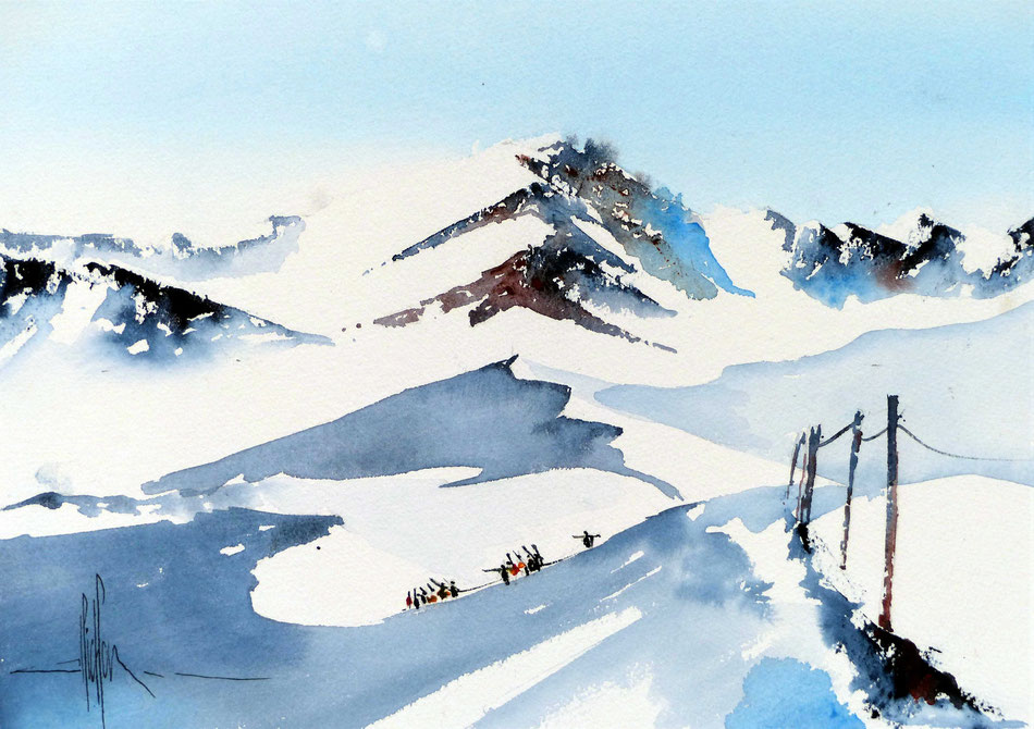 407 Ascension IV - 2018 - Aquarelle sur papier collé sur médium 30 x 41