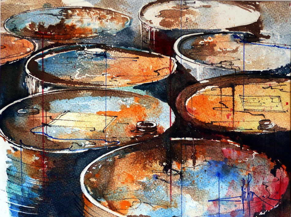 369 Stock - 2016 - Aquarelle et brou de noix 40 x 50