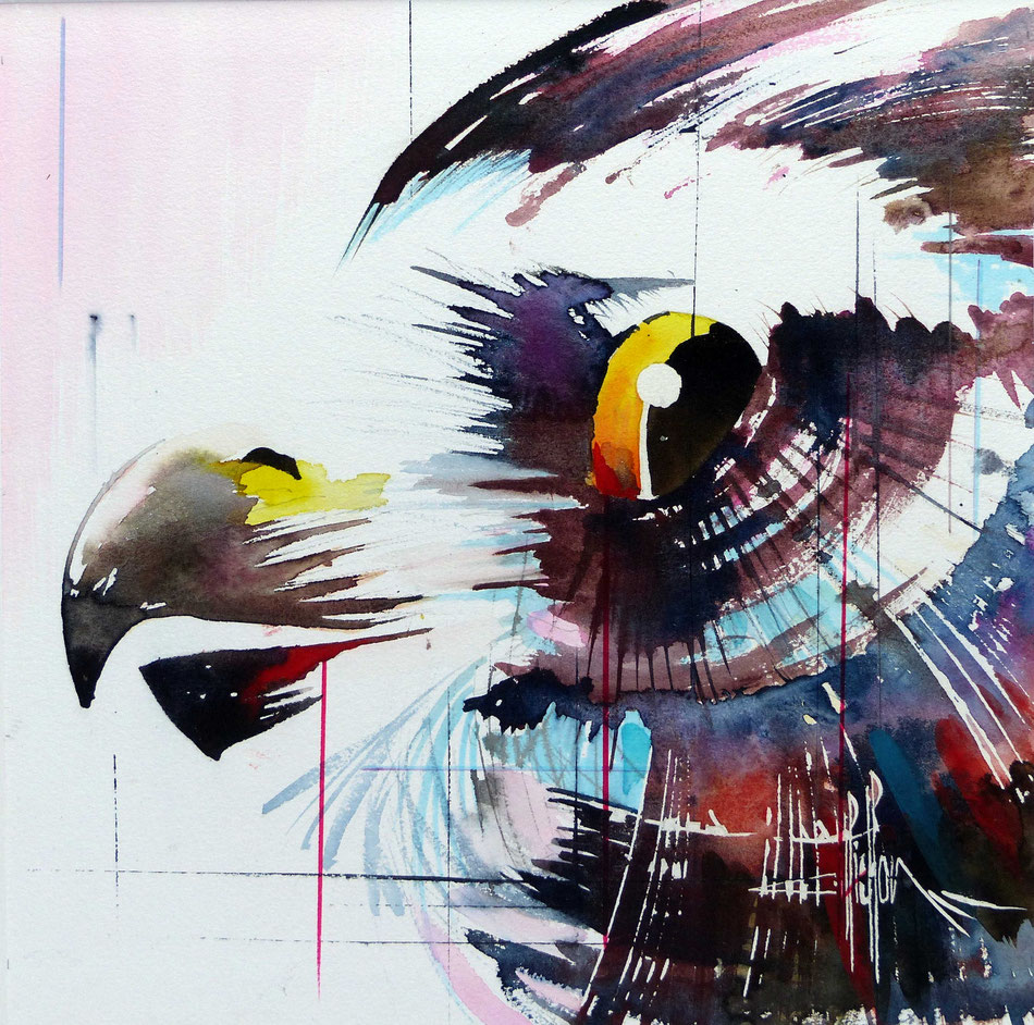 425 Protégeons notre planète III - 2018 - Aquarelle 30 x 30 sur papier collé sur médium 40 x 40