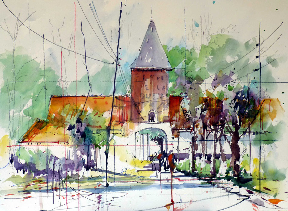 317 La ferme de Bouvines - 2014 - Aquarelle 45.5 x 61