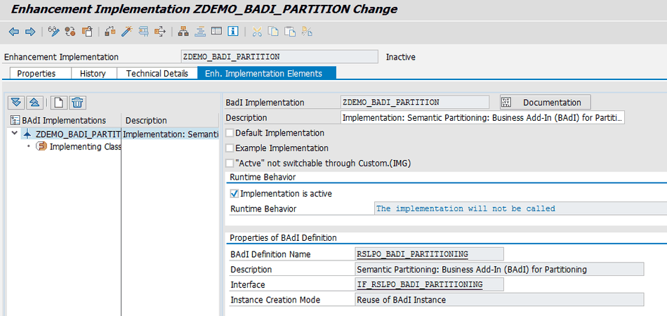 Enhancement Implementation ZDEMO_BADI_PARTITION Change