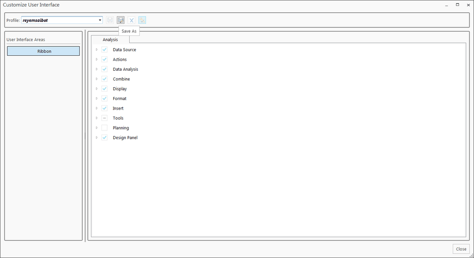 SAP Analysis for Office Customize User Interface save profile