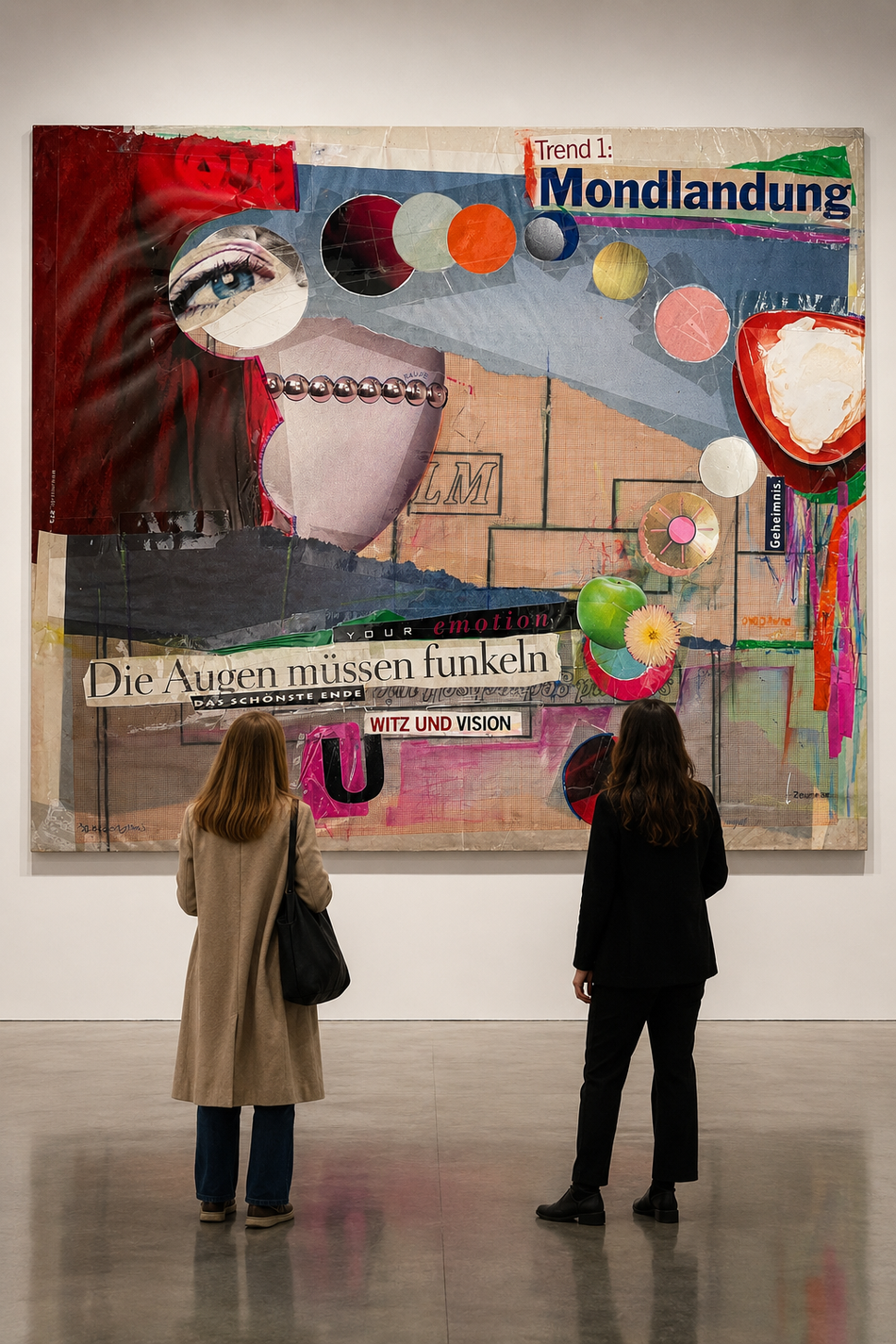 handgefertigte Collage als großformatiger Druck in Ausstellung von Uta Nitschke