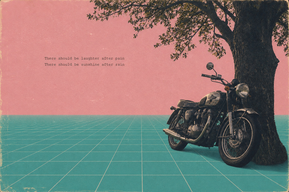 ästhetische Collage mit Motorrad an einem Baum von Uta Nitschke