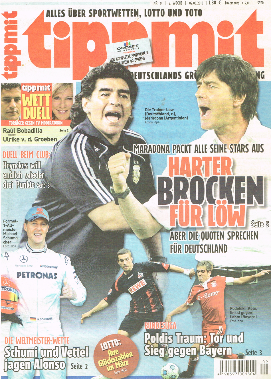 "tippmit" Heft 09/2010 mit der Fußballlegende Diego Maradona und dem DFB-Trainer Joachim Löw