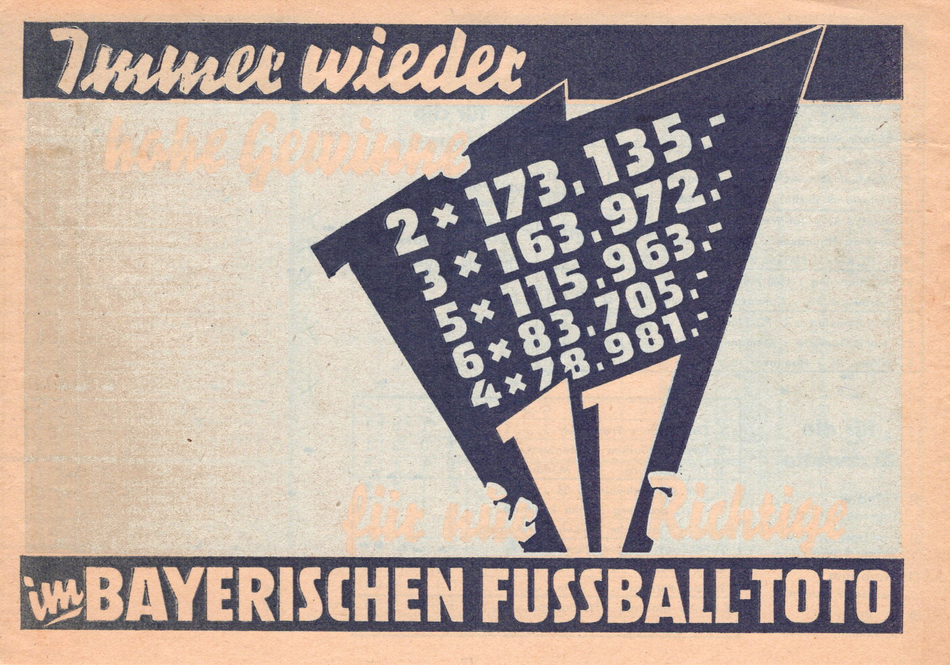 Deckblatt des Totoscheins des bayerischen Fußball-Toto