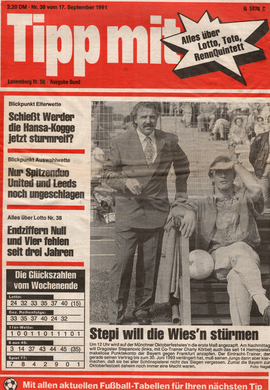 Titelbild der Ausgabe 38/1991 mit Dragoslav Stepanovic