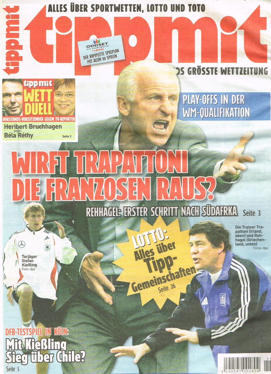"tippmit" Heft 46/2009 mit den beiden Trainerlegenden Giovanni Trapattoni und Otto Rehhagel