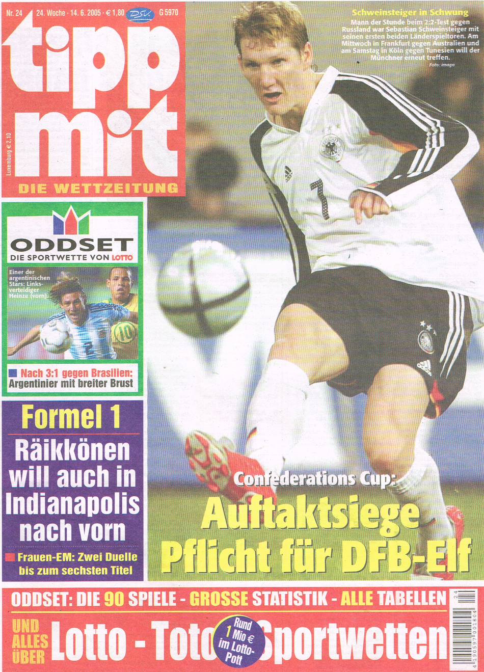 Titelbild der "tipp mit" Ausgabe 24/2005 mit Bastian Schweinsteiger