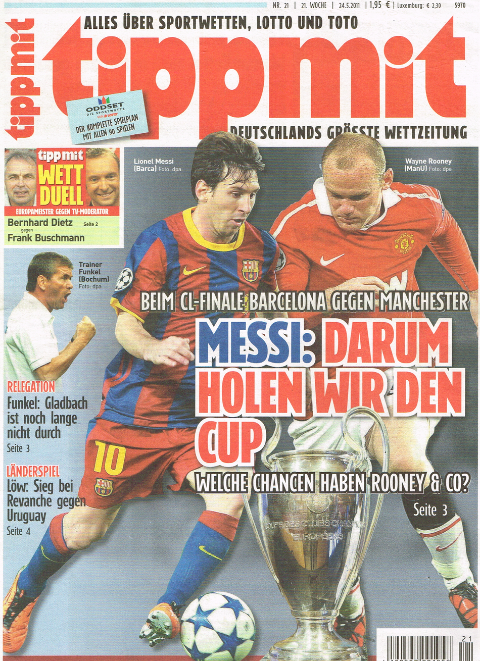 "tippmit" Heft 21/2011 mit den beiden Superfußballern Lionel Messi und Wayne Rooney