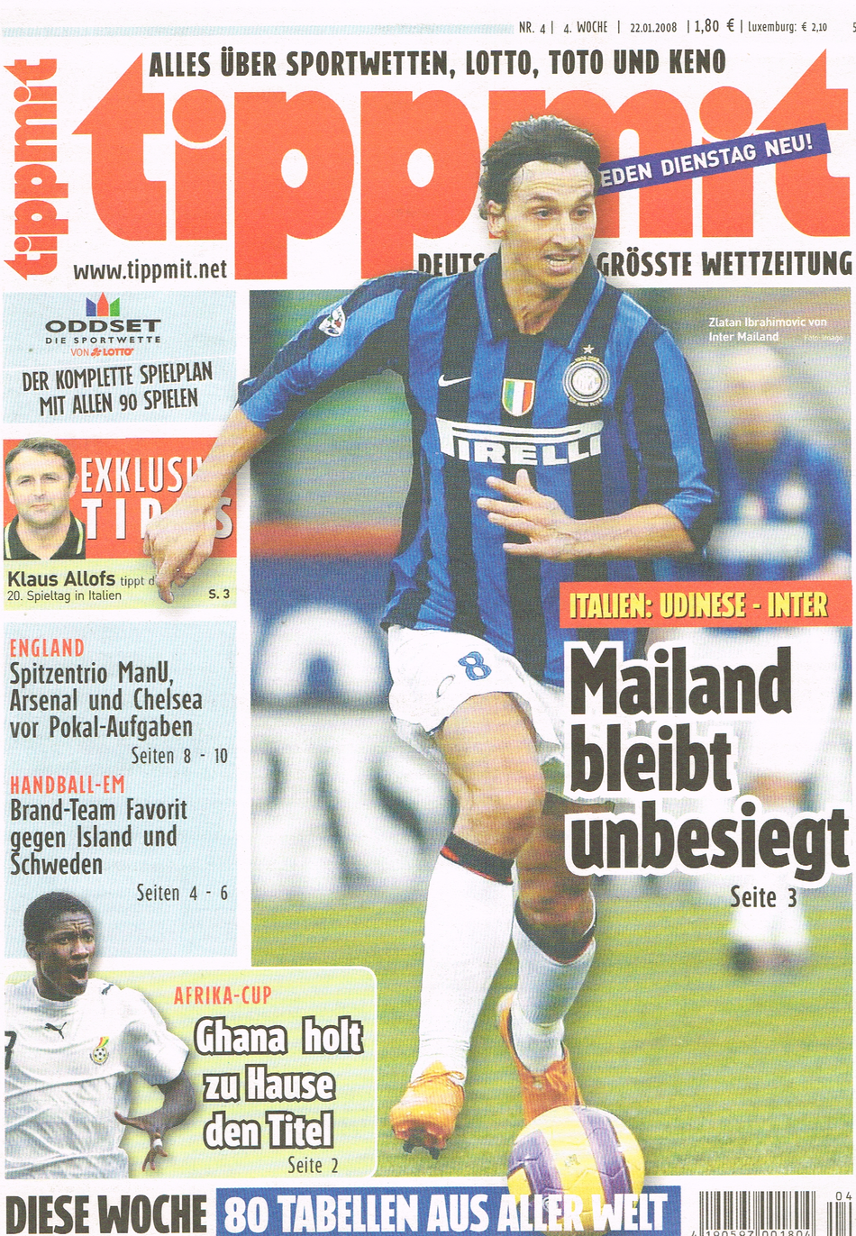 Titelbild der "tippmit" 04/2008 mit dem bosnisch/schwedischen Fussballstar Zlatan Ibrahimovic