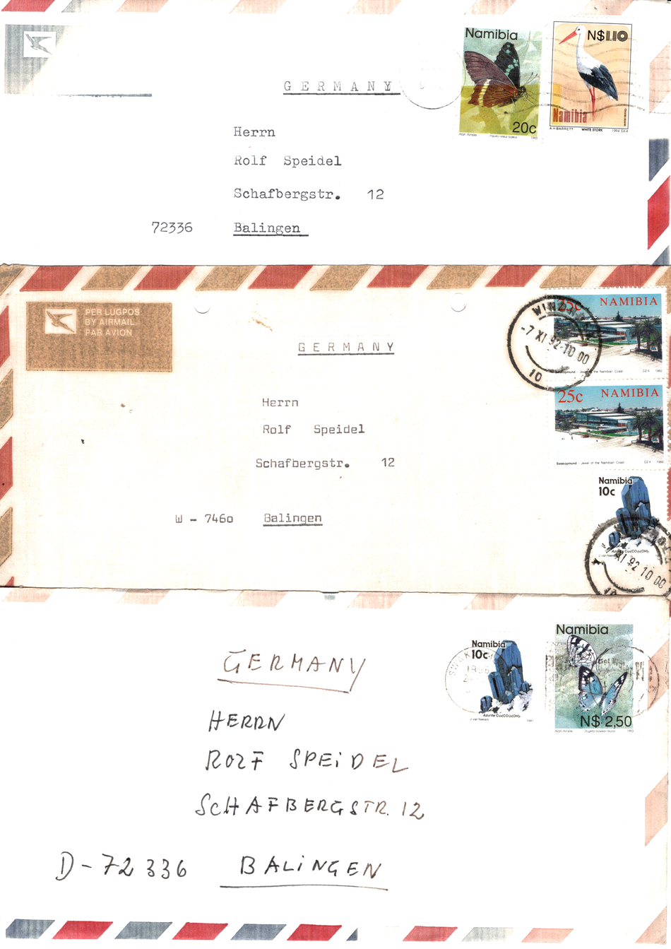 Drei Briefumschläge aus Namibia