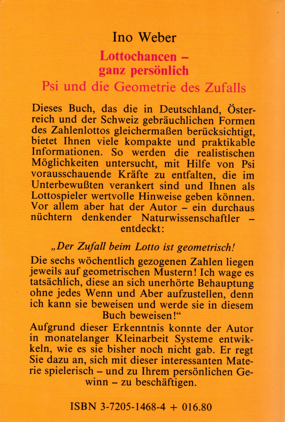 Rückseite vom Ino Weber Buch - Lottochancen ganz persönlich