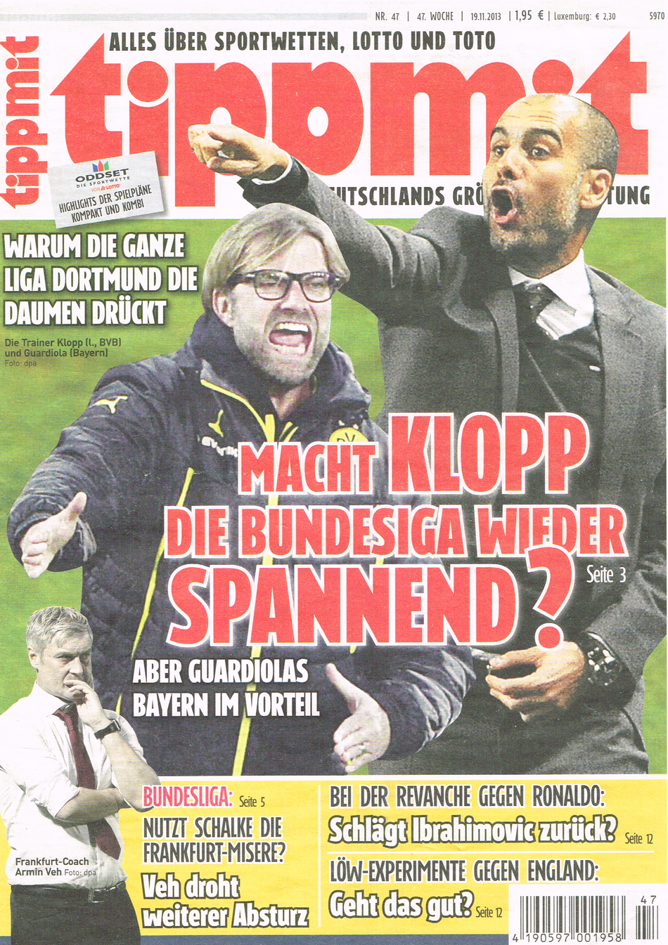 Titelbild der "tippmit" 47/2013 mit den Trainern Jürgen Klopp und Pep Guardiola 