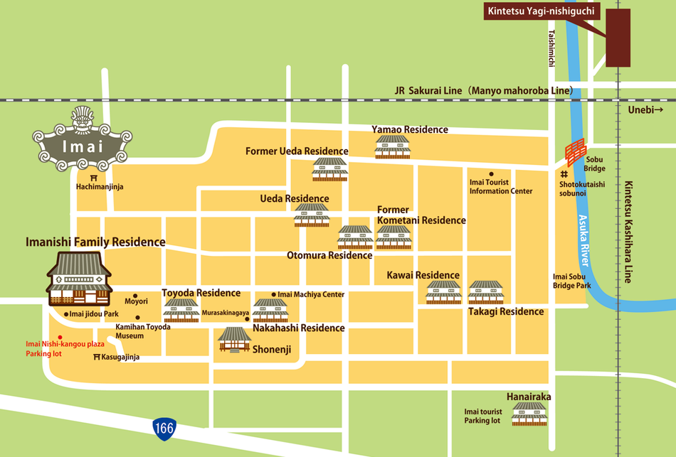 今井町 地図 マップ　Imaicho sightseeing map Tour guide in Imanishi family residence Japan Nara Kashihara Imaicho Imanishi Famly residence Map Imai-town Map to Imanshi family residence Chart for walking in Imaicho