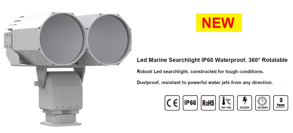 Led Marine Ip66 searchlights 80 to 600W for use on ships, maximum range 6000 meters, with wireless remote control, BBM Ledproducts