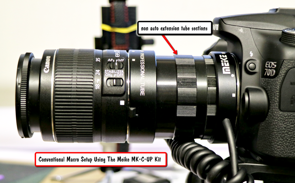 Convention way of macro setup using non auto extension tubes and the MK-C-UP kit