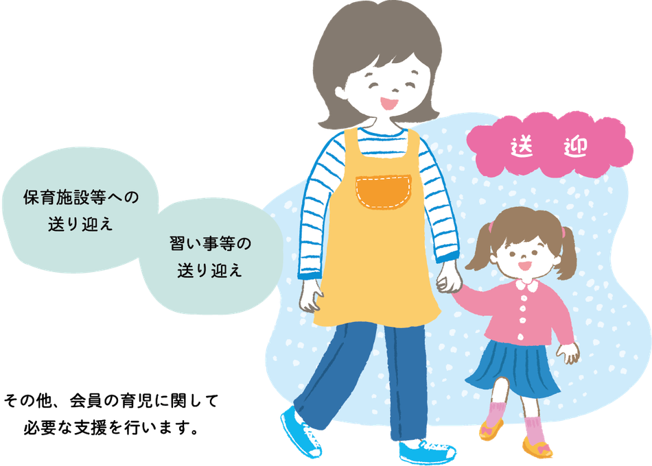 送迎。保育施設等への送り迎え、習い事等の送り迎え。