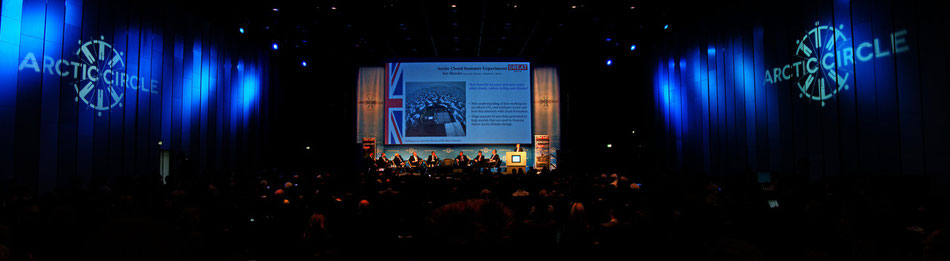 The main hall of the Harpa building: Silfurberg. You see here the presentation of the british country concerning their acting in the Arctic.