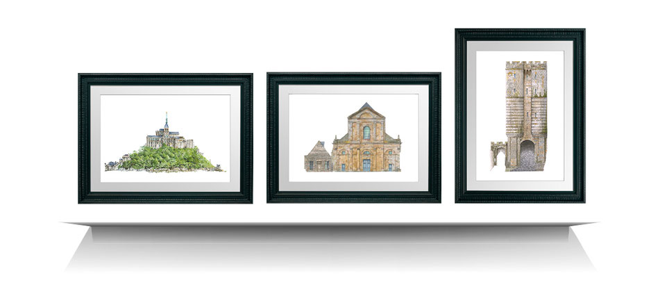 mont-saint-michel, mont saint michel, abbaye, abbaye mont saint michel, manche, tourisme normandie, baie du mont saint michel; モンサンミッシェルのミニチュア水彩画。, aquarelle, Dorothée piatek, architecture, patrimoine, unesco, centre des monuments nationaux