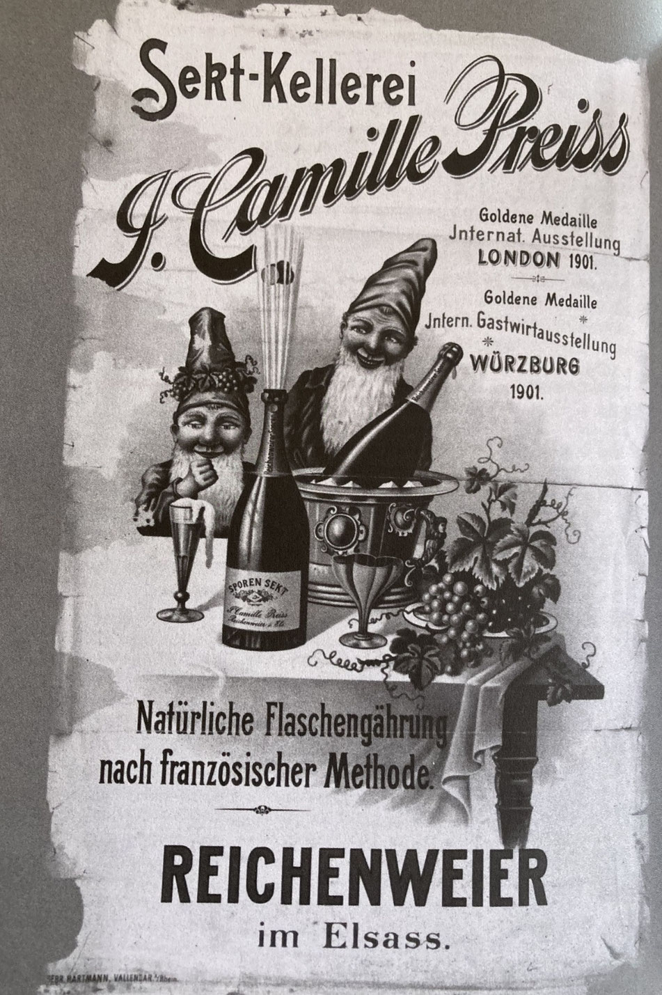 Jean Camille Preiss à Mittelwihr-Riquewihr eut quelque temps du succès avec sa Sekt-Kellerei et son "Sporen-Sekt - Natürliche Flaschengärung nach französischer Methode" ainsi que son "Champagne – Deutsches Erzeugnis in französischem Charakter"