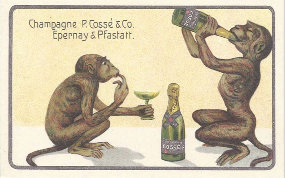 Carte publicitaire de la maison de Champagne P. Cossé & Co installée à Epernay et Pfastatt en Alsace à partir de 1893.