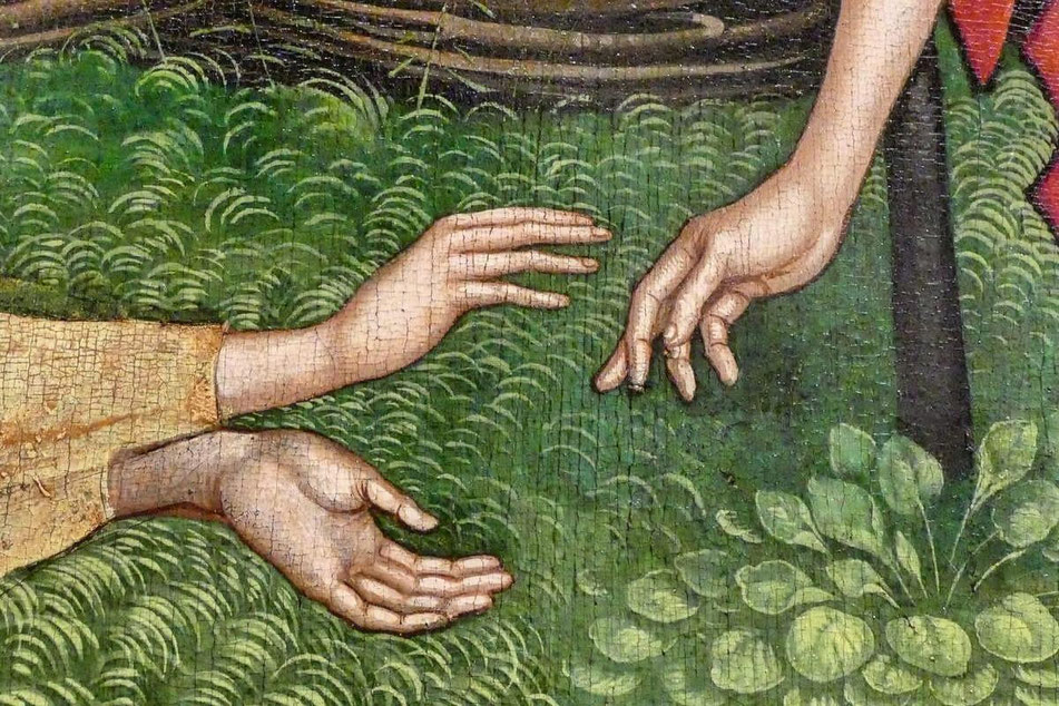 Martin Schongauer (vers 1445-1491), Le Retable des Dominicains de Colmar, vers 1480, détail "Noli me Tangere", Musée Unterlinden , Colmar