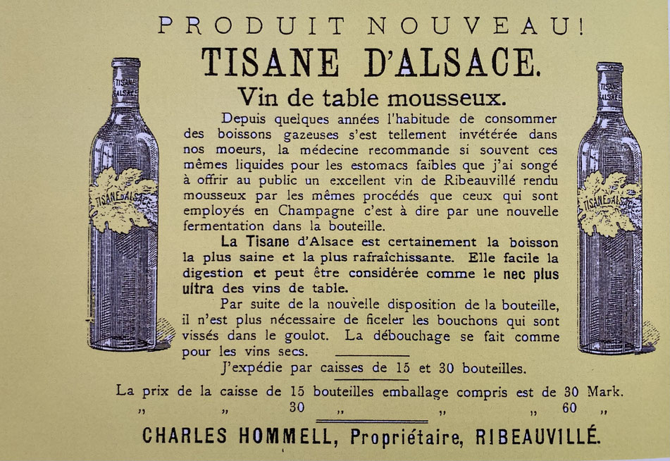 Charles Hommell propriétaire à Ribeauvillé est un précurseur des mousseux d'Alsace