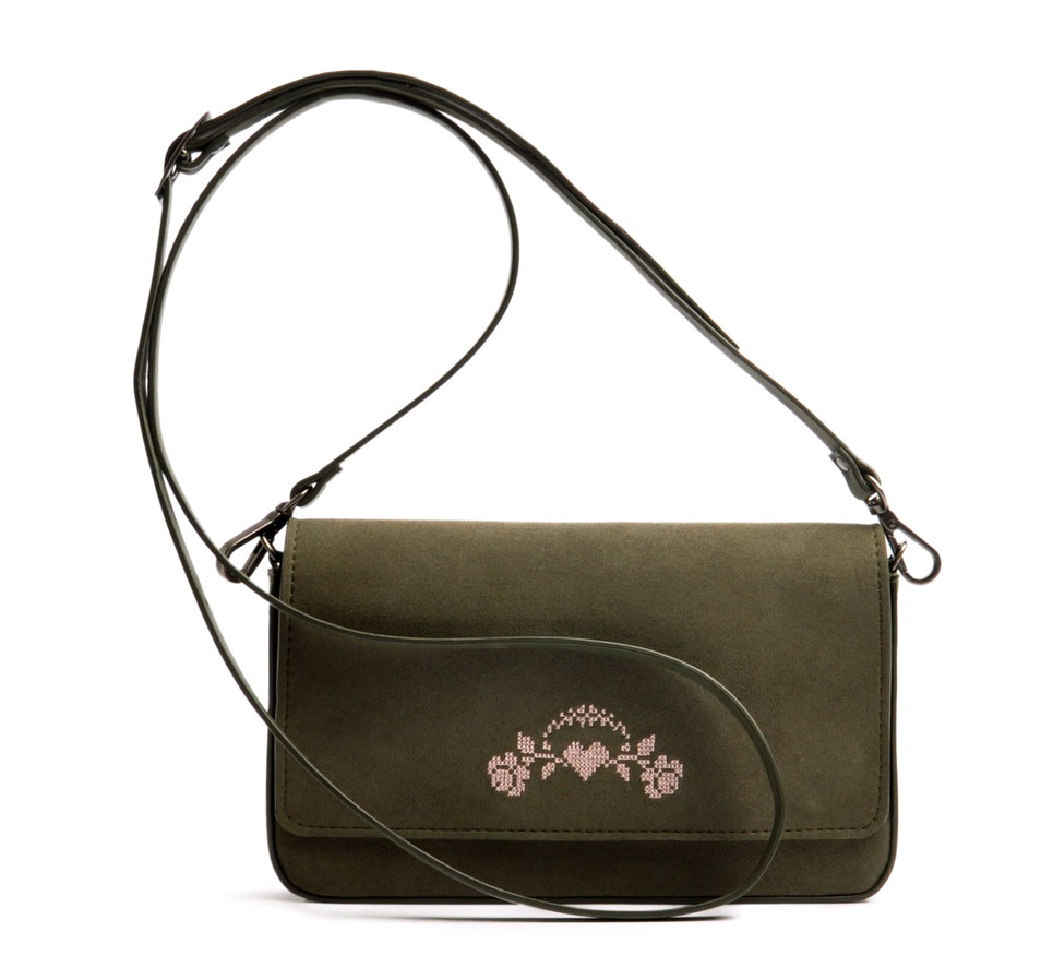 Drindltasche oliv  aus Leder . Crossovertasche . Clutch in oliv . Trachtentasche . OSTWALD Traditional Craft