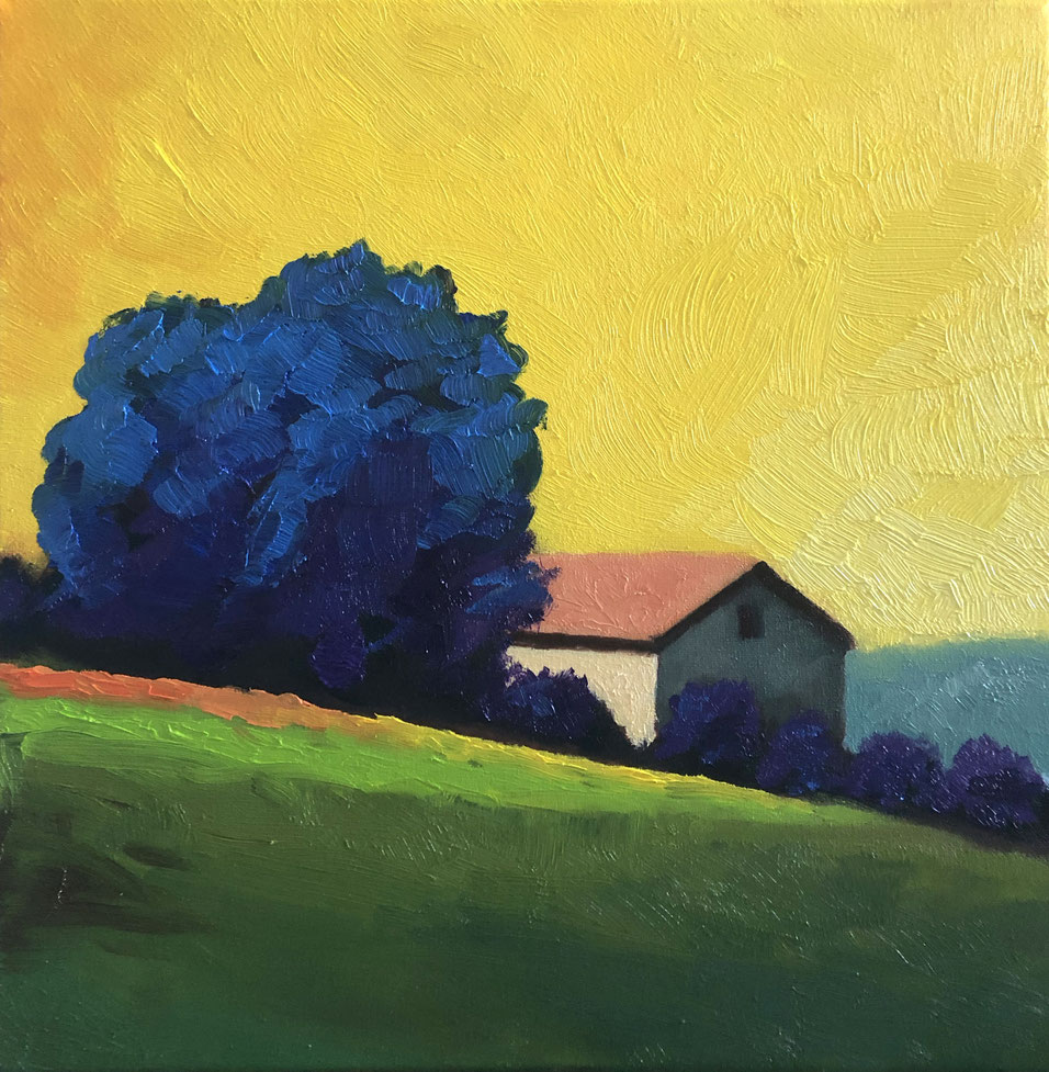 LA MAISON ENDORMIE - Huile sur toile 40X40 cm