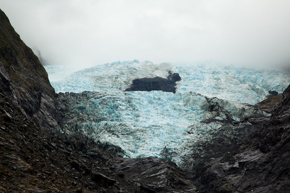 Der Franz-Josef-Gletscher aus 750 Metern Entfernung.