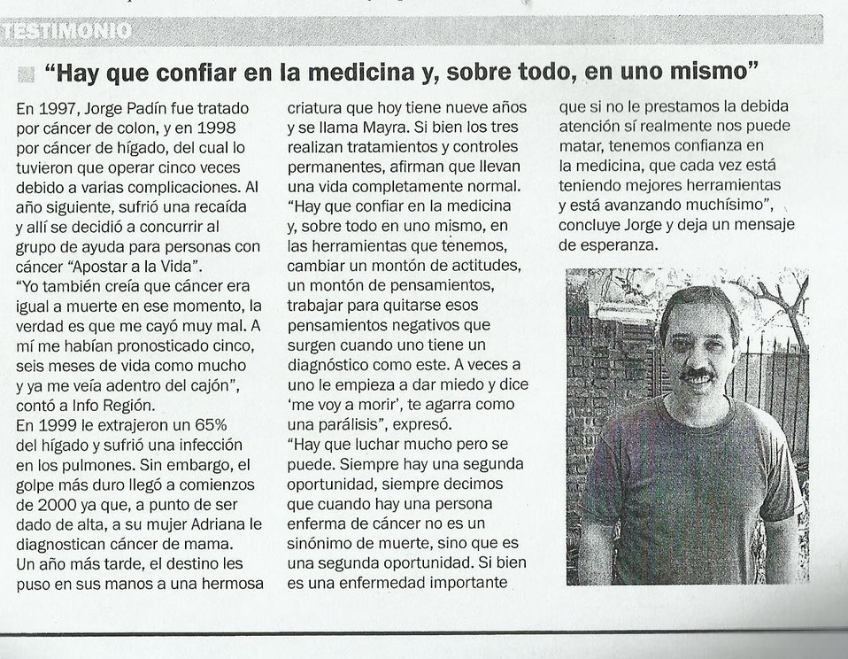 Nota en el periódico "InfoRegión". 15/01/2011.