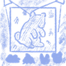 大きな絵画をみんなで鑑賞する青いイラスト