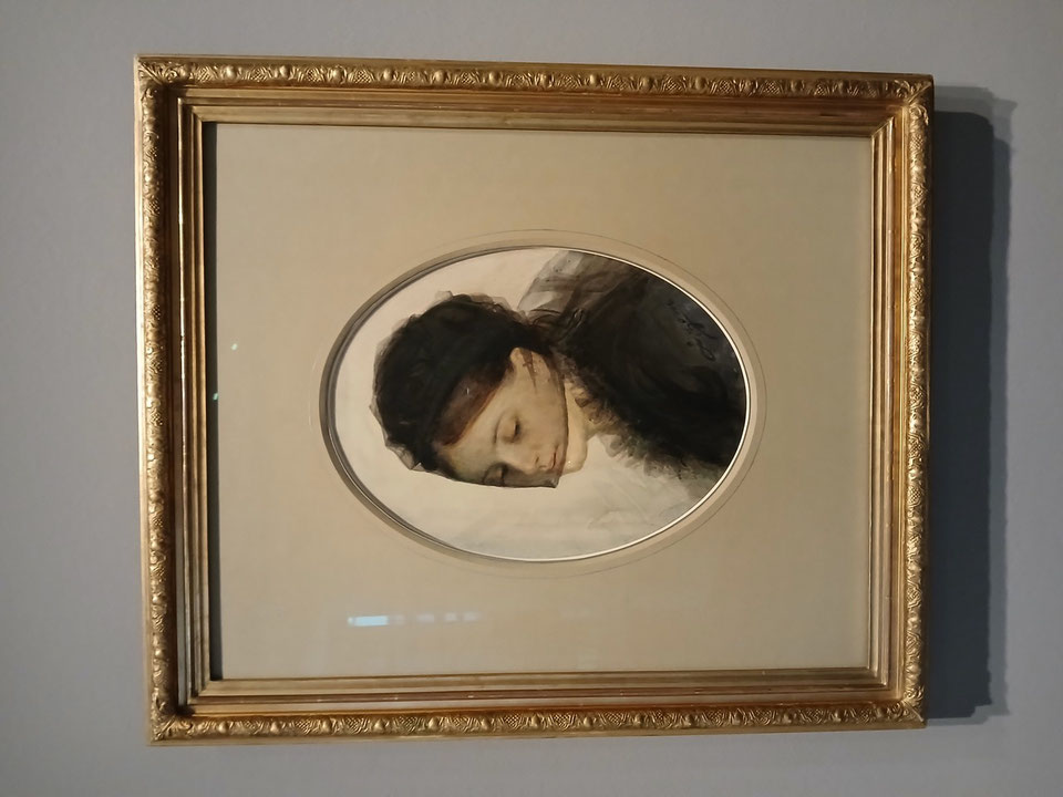 Eine der frühesten Arbeiten von Anders Zorn: Das Aquarell "In Trauer", 1880, zeigt seine Frau Emma und ist eine Leihgabe des Nationalmuseums Stockholm. Foto: Christoph Schumann, 2025