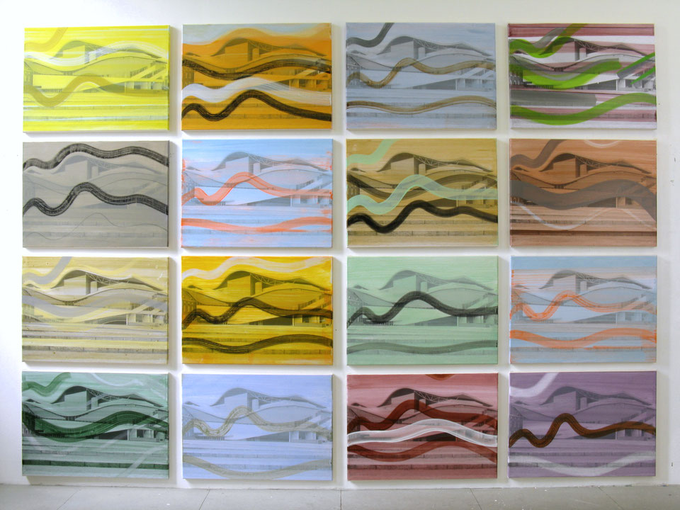 Werk in opdracht: schilderijen 16x 50x70cm acryl en potlood op plotprints gelijmd op canvas, Cultuurfonds Chassé Theater Breda 2008