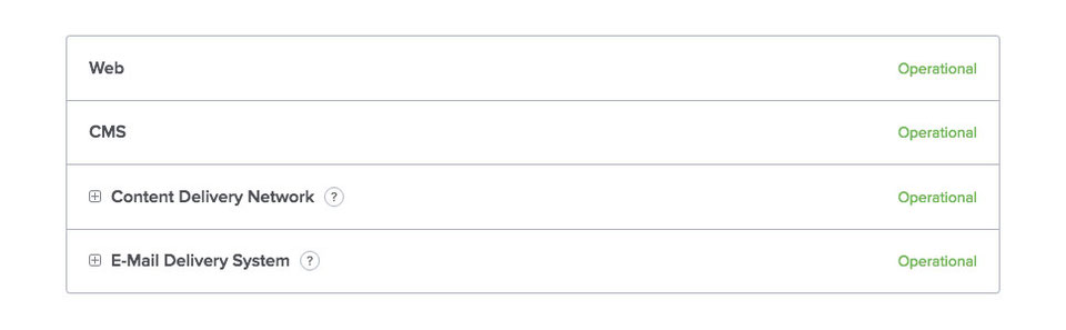 Status unterschiedlicher Systeme / Funktionen bei Jimdo