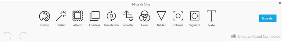 ¡Esta es la paleta de opciones de Adobe Creative SDK!