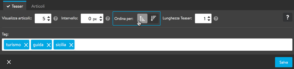 Funzione "Ordina articoli" del blog.