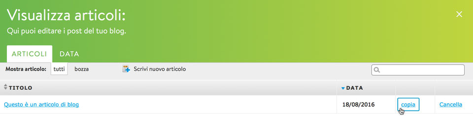 Funzione "Copia articolo" del blog su Jimdo