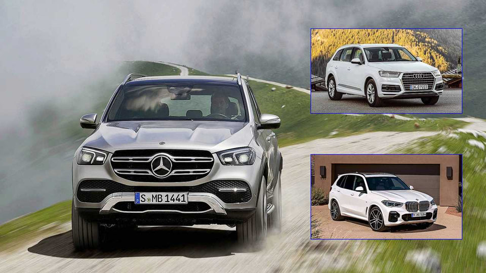 les différents volumes de coffre et de rangement sur les Mercedes GLE, BMW X5 et Audi Q7. Plage arrière de remplacement pour ces trois modèles