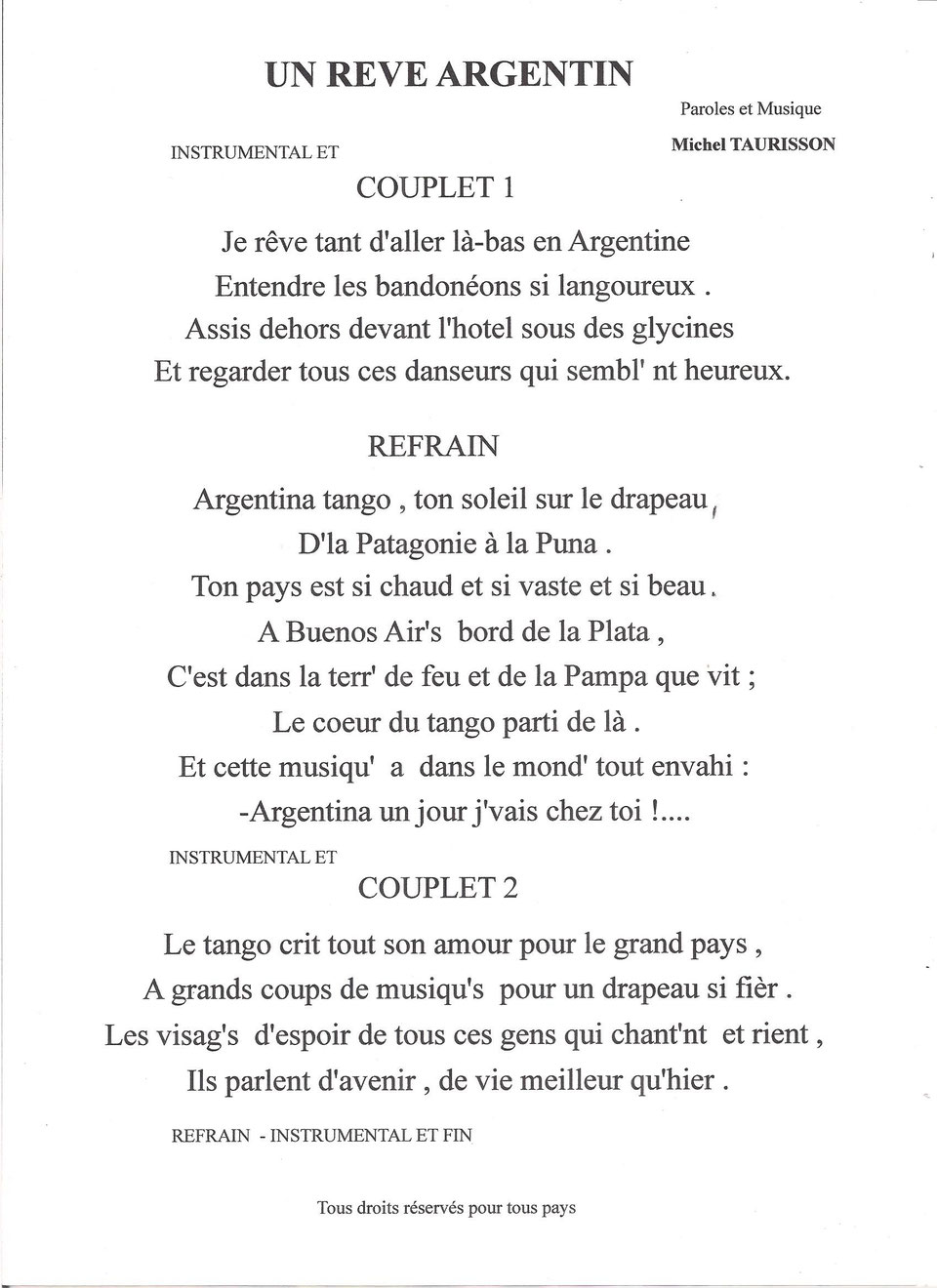 ENDROITS CORREZIENS Tango Partitions gratuites,Michel TAURISSON,Accordéon
