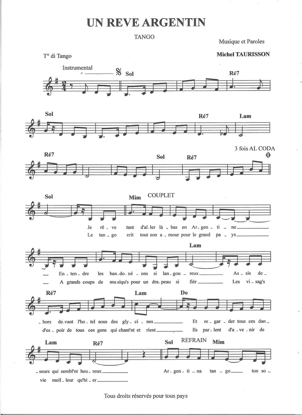 ENDROITS CORREZIENS Tango Partitions gratuites,Michel TAURISSON,Accordéon
