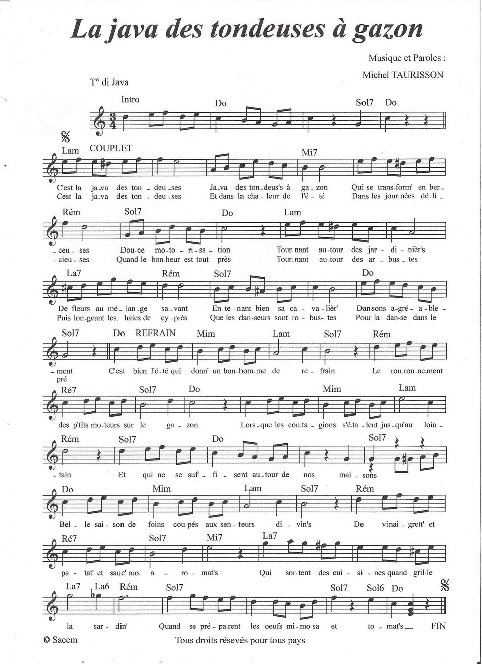 JAVA Partitions gratuites,Michel TAURISSON,Accordéon