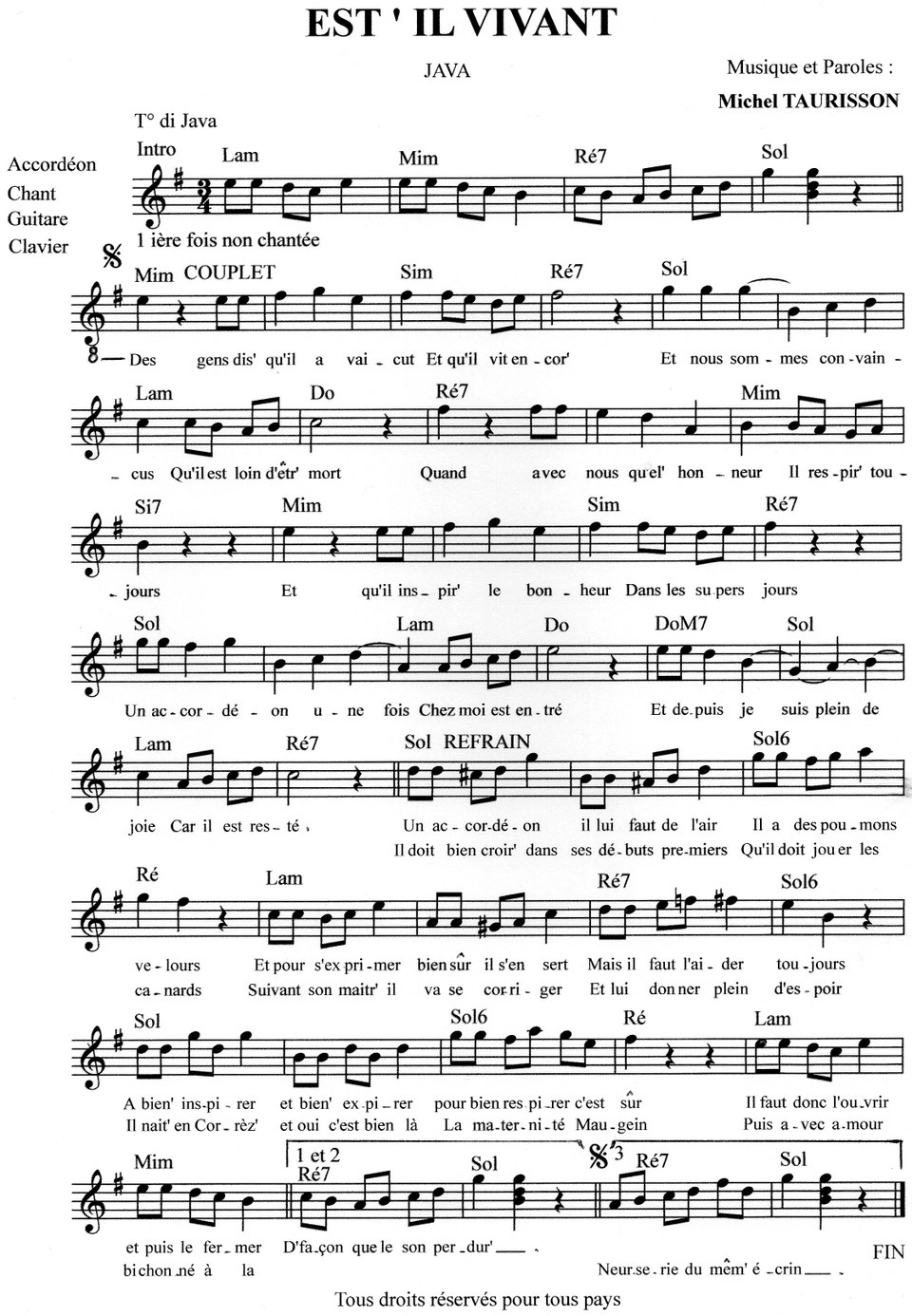JAVA Partitions gratuites,Michel TAURISSON,Accordéon