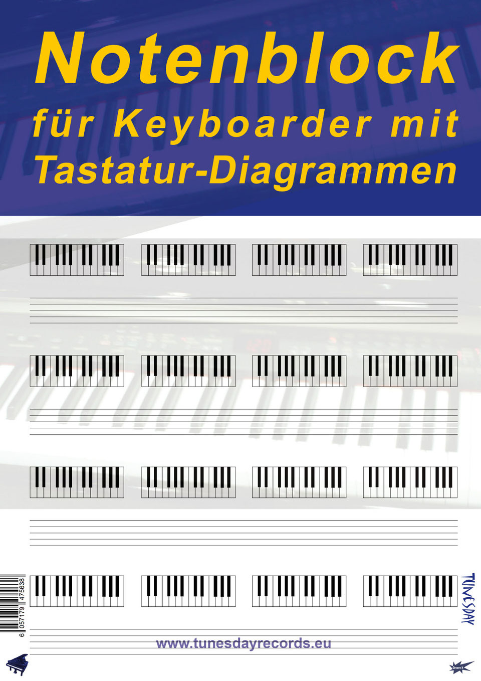Notenblock für Keyboarder - mit Tastatur-Diagrammen - Tunesday Records